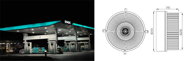 圆形油站灯亮灯效果与产品尺寸结构图